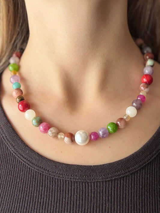 Collana girocollo in pietre naturali variegate