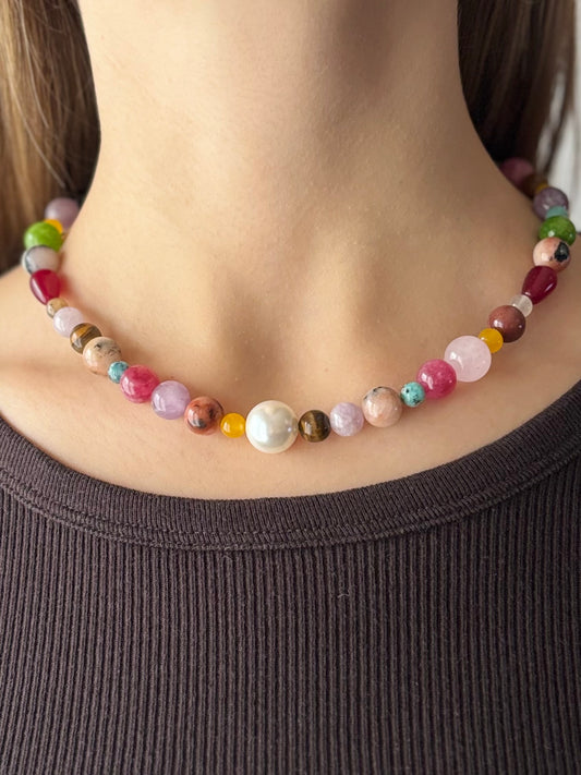 Collana girocollo in pietre naturali variegate
