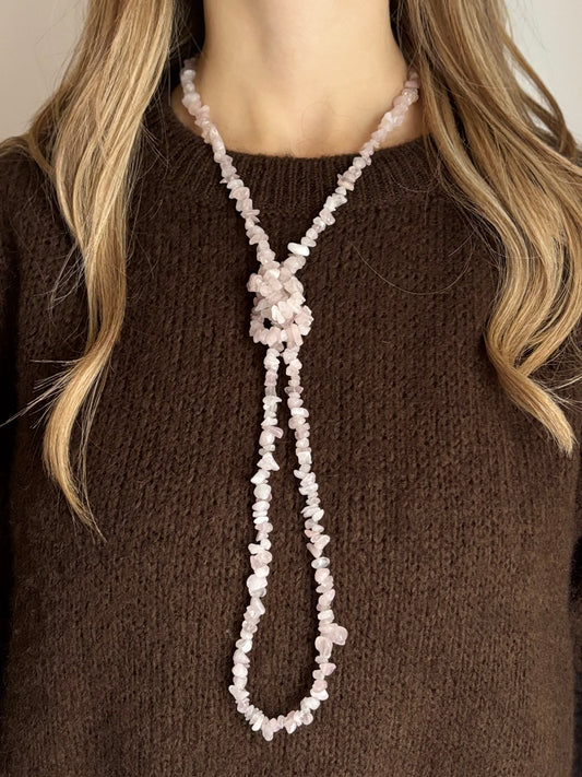 Collana lunga in pietre naturali - Quarzo Rosa